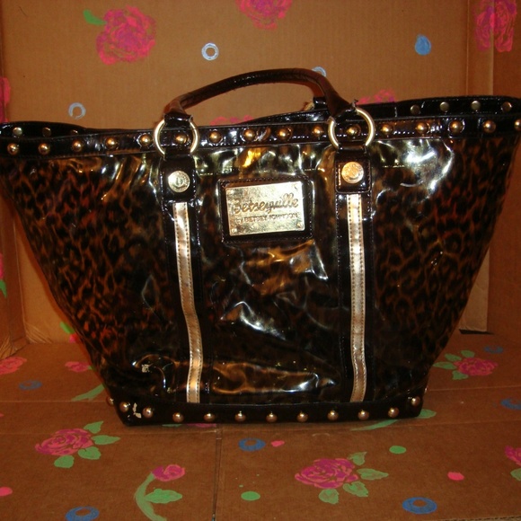 Betsey Johnson Handbags - Large Studded Betseyville Golden Leopard Tote